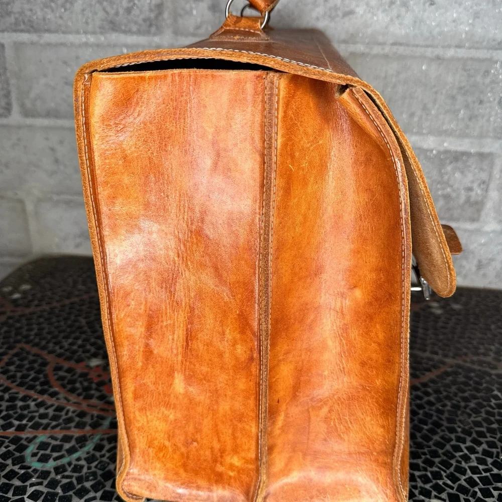 Vintage 1980s Madagascar Leather Briefcase Satchel Brown Work Bag